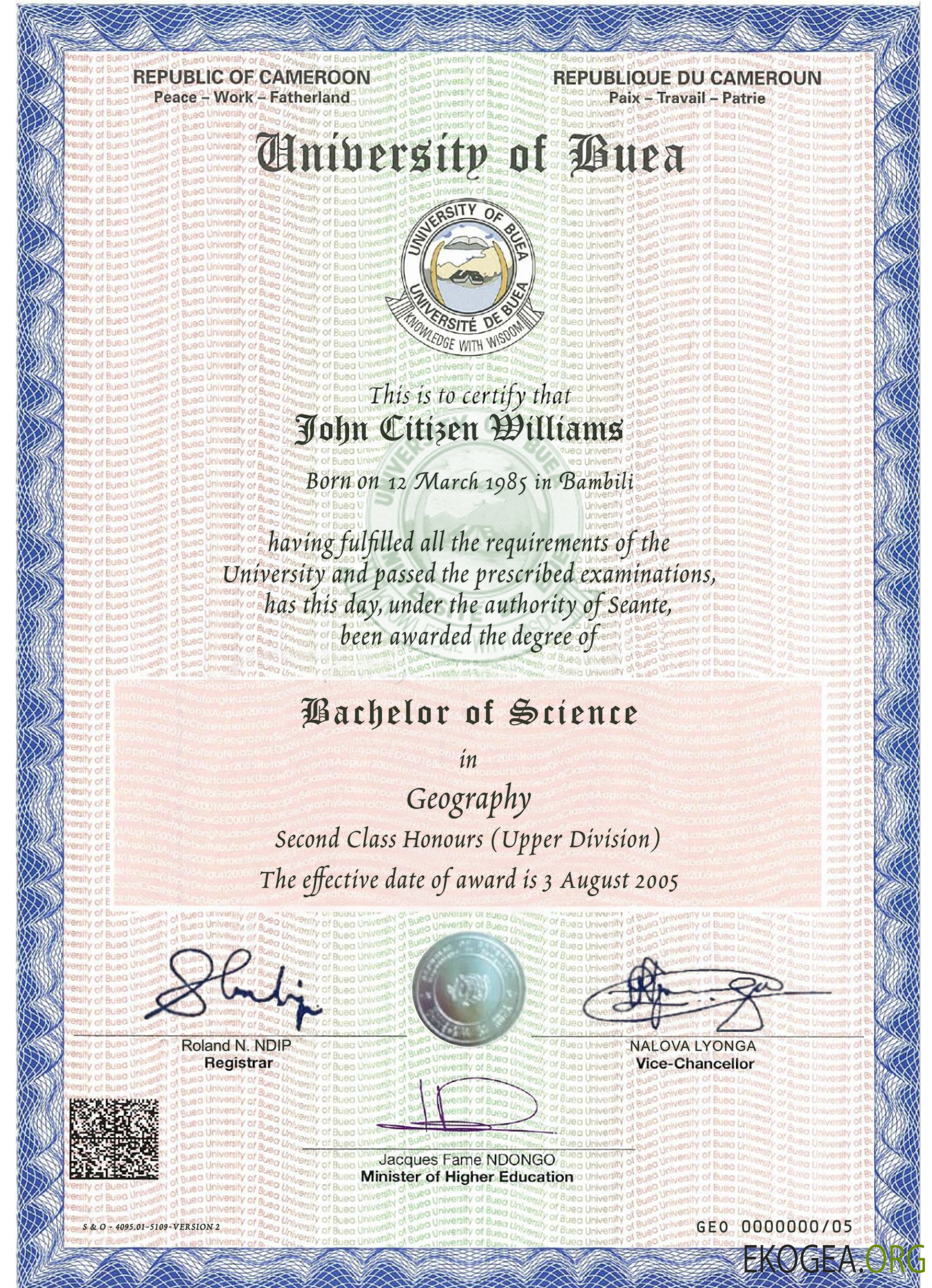 Certificat universitaire du Cameroun